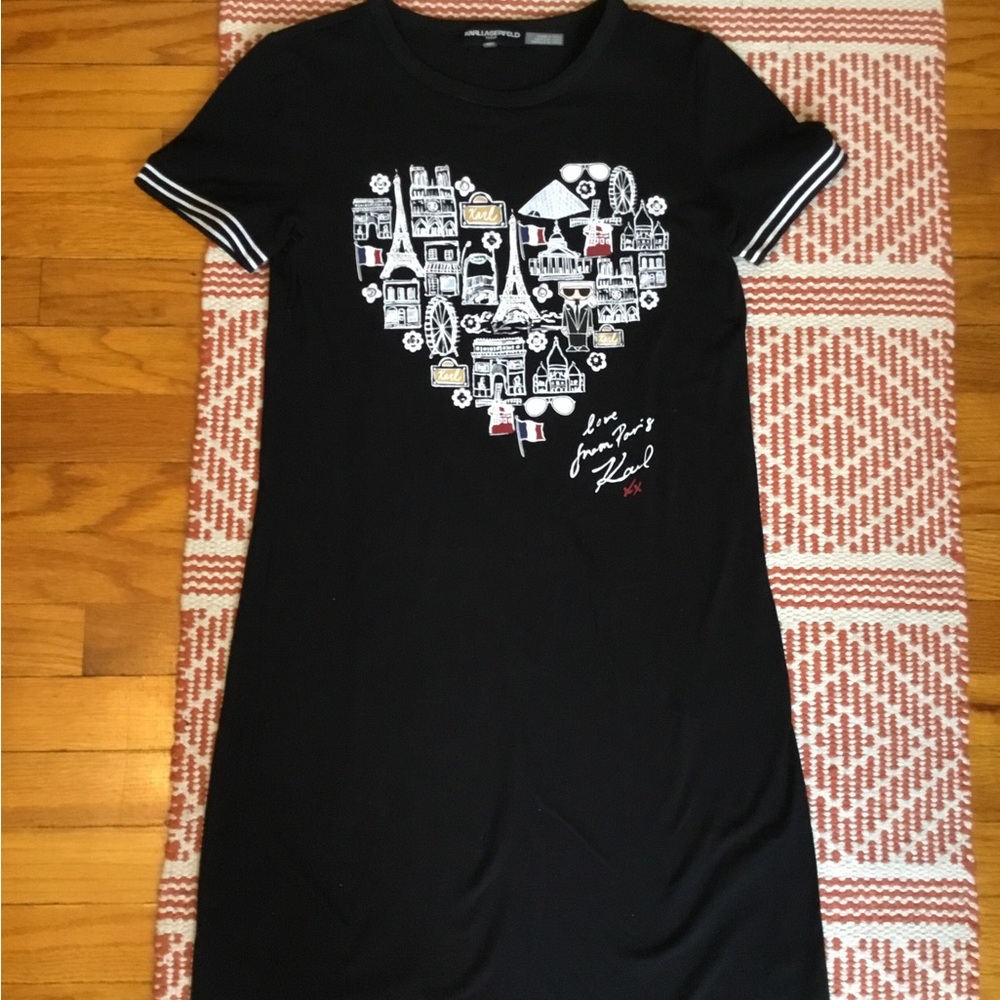 Karl Lagerfeld Black Tee Dress with Paris Heart Graphic